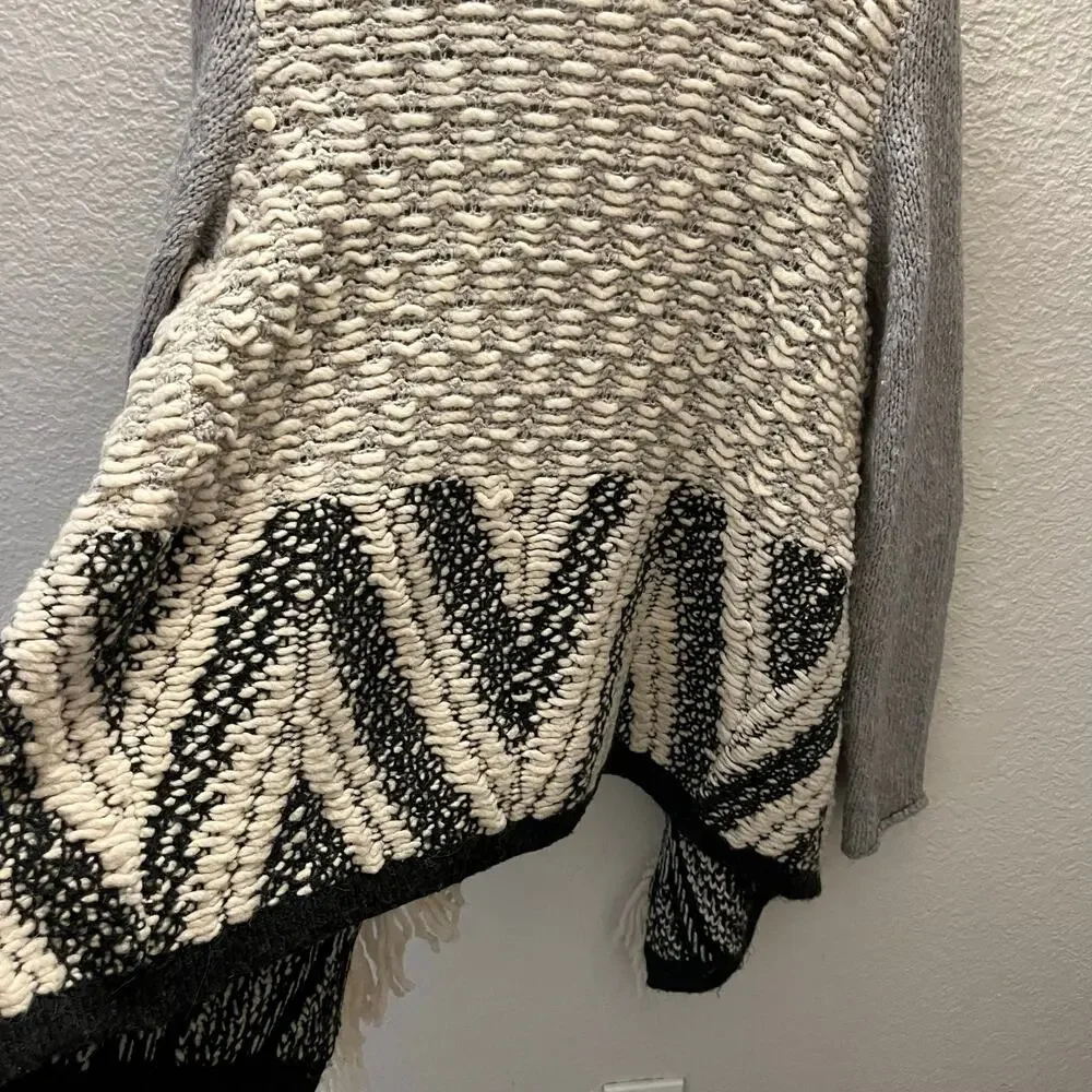 Anthropologie Moth Amba Fringe Open Front Sweater Cardigan Boho M Wool Alpaca - Picture 7 of 8